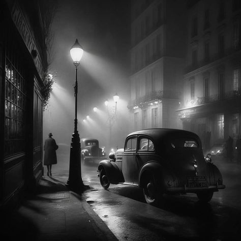 Black And White Detective Aesthetic, Film Noir Cityscape, 1930s Mob Aesthetic, 1940s Noir Aesthetic, Noir City Aesthetic, 1920s Dark Aesthetic, La Noire Aesthetic, Vintage Noir Aesthetic, 1918 Aesthetic