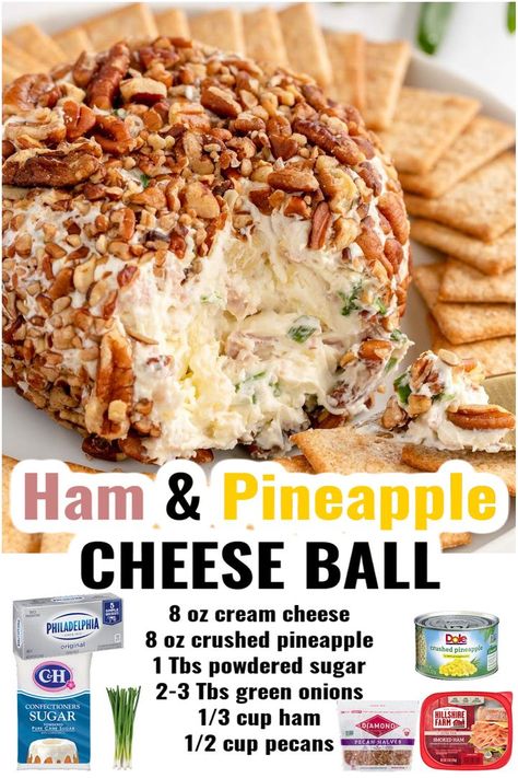 Ham And Pineapple Cheeseball, Pineapple Ham Cheese Ball, Hawaiian Cheese Ball, Pineapple Pecan Cheeseball, Hawaiian Cheese Ball Recipe, Pineapple Cheeseball Recipes, Pineapple Cheeseball, Hawaiian Appetizers, Pineapple Cheese Ball