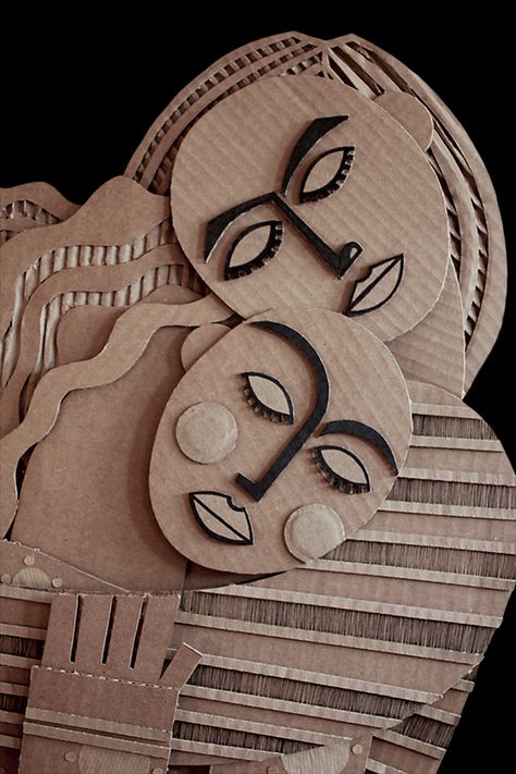 Farewell on Behance Corrugated Cardboard Art, Picasso Collage, Picasso Faces, Cardboard Art Projects, Recycled Material Art, Cardboard Art Sculpture, Cardboard Mask, 3d Art Projects, Face Collage