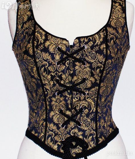 Medieval Corset Bodice In a dark Dark Blue & Gold Constellation Corset, Dark Green Corset Top, Gold Corset Top, Corset Aesthetic, Medieval Corset, Outfit Dance, Gold Corset, Vestido Shein, Gold Bodysuit