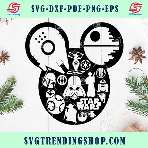 Disney Vacation Surprise, Starwars Svg, Star Wars Mickey, Mickey Head Svg, Star Wars Silhouette, Superhero Decor, Nerd Party, Disney Silhouette Art, Svg Star Wars