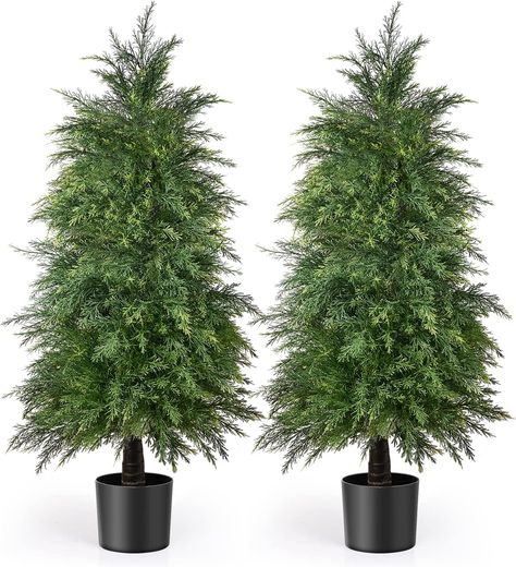 YEMMEN 2 Pack 4ft Artificial Cedar Topiary Trees, Outdoor Artificial Plants for Front Porch Décor, Artificial Shrubs Fake Plants Uv Rated Potted Plants for Outdoor, Indoor, Front Door, Office. Cedar Topiary, Fake Potted Plants, Bushes And Shrubs, Artificial Topiary, Plastic Christmas Tree, Outdoor Christmas Tree, Artificial Plants Outdoor, Topiary Trees, Cedar Trees