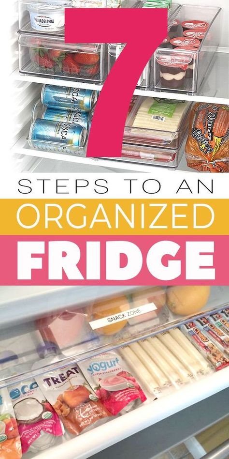 We show you 7 easy steps for how to organize your fridge! Great ideas and examples! #fridge #fridgeorganization #organizeyourfridge #organizing #organizationideas #kitchenideas #organize Refrigerator Organization Containers, Organization Refrigerator, Organized Fridge, Refrigerator Organization, How To Organize, Great Ideas, Side By Side, Refrigerator