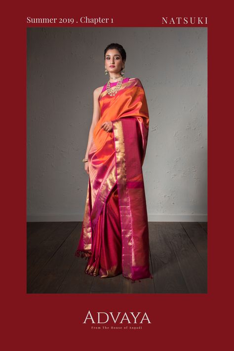 Pink Orange Saree Contrast Blouse, Orange Pink Kanchipuram Saree, Orange Kanjivaram Saree, Orange Silk Saree Contrast Blouse, Orange Saree Contrast Blouse, Orange Kanchipuram Saree, Pink Orange Saree, Pink And Orange Saree, Orange Indian Outfit