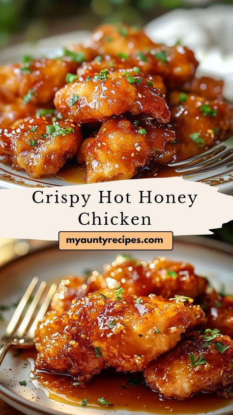 Looking for a Friendsgiving dinner recipe that will impress your guests? This Crispy Hot Honey Chicken is a flavorful choice. The crispy chicken, combined with a sweet and spicy honey glaze, makes it a showstopper for your winter meals dinners. Pair it with sides like cornbread or sautéed greens to complete your meal. Hot Honey Recipe Chicken, Baked Crunchy Hot Honey Chicken, Crunchy Hot Honey Chicken, Winter Meals Dinners, Spicy Honey Chicken, Crispy Honey Chicken, Eat Mor Chikin, Hot Honey Recipe, Hot Honey Chicken