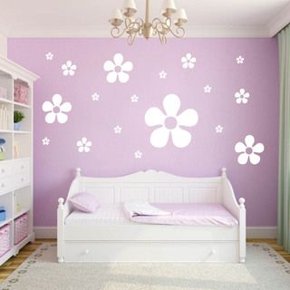 Flowers Wall Decals (Set of 18) Flower Wall Decal, Girls Room Wallpaper, Butterfly Wall Decals, Kids Room Paint, Flower Wall Decals, Wall Paint Designs, Flowers Wall, Girl Bedroom Decor, Vinyl Wall Art