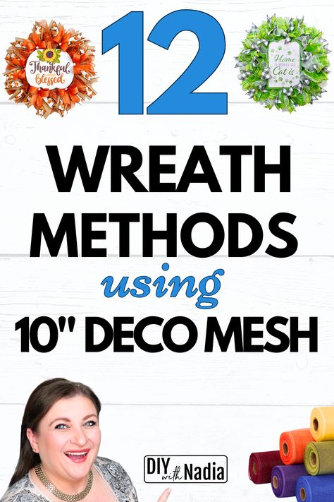 12 WREATH BASE METHODS using 10 inch Deco Mesh Deco Mesh Wreaths Tutorials Christmas, Blue Wreath Ideas, 10 Inch Deco Mesh Wreath Tutorial, Deco Mesh Wreath Ideas, Mesh Tubing Wreath, Wreath Methods, Easy Mesh Wreath, Deco Mesh Christmas Wreaths Diy, Decorative Mesh Wreaths