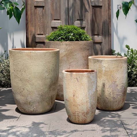 Pantelleria Planter || Vicolo Muro | shop-campania Zen Water Fountain, Modern Outdoor Fountains, Large Outdoor Fountains, Outdoor Wall Fountains, Commercial Planters, Concrete Bird Bath, Concrete Fountains, Campania International, Rustic Planters