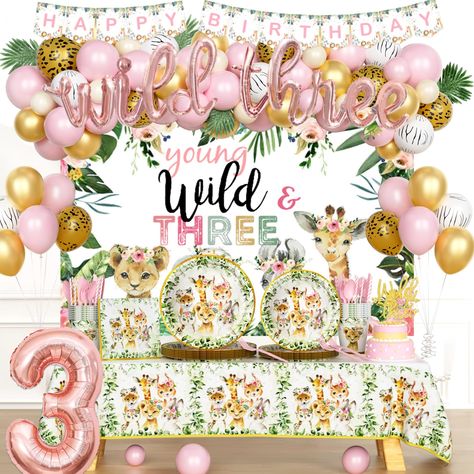 3rd Birthday Jungle Theme, Young Wild And Three Safari Birthday, 3rd Birthday Party Ideas Girl, Girls Third Birthday Party Theme, Party Animal First Birthday Girl, Two At The Zoo Birthday Girl, Third Birthday Theme Girl, Girl Third Birthday Party Theme, You G Wild And Three Party Girl