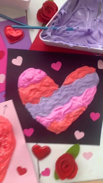 Puffy Paint Hearts, Puff Paint Crafts, Shaving Cream And Glue, Puffy Paint Crafts, Draw Hearts, Valentine's Activities, Shaving Cream Painting, Keep Kids Busy, Easy Valentine Crafts