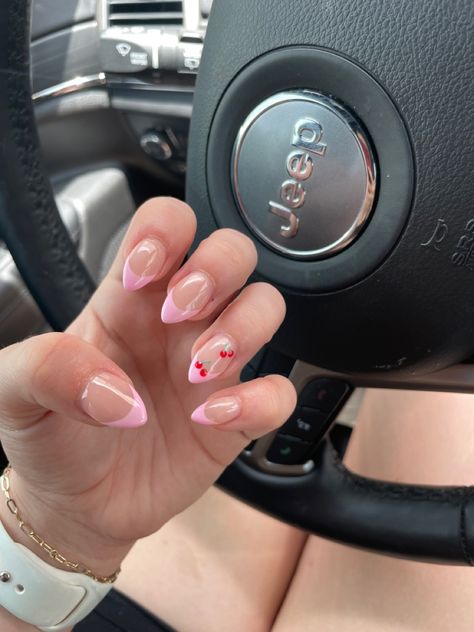 Elegant Almond Nails, Trendy Almond Nails, Rounded Acrylic Nails, Almond Gel Nails, Pink Tip Nails, Pink French Nails, Cute Pink Nails, Girly Acrylic, Nail Looks