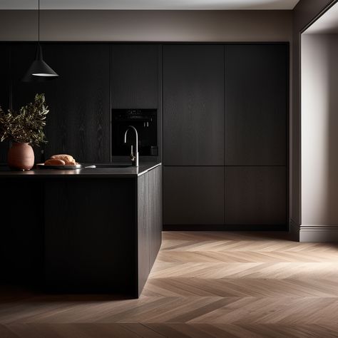 With proper care and maintenance, wood floors in kitchens can remain beautiful and functional for decades, Black Kitchen Herringbone Floor, Dark Herringbone Wood Floor, Kitchen Herringbone Floor, Anthracite Kitchen, Chevron Flooring, Dark Wooden Floor, Herringbone Flooring, Herringbone Wood Floor, Wood Floor Kitchen