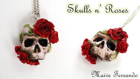 Roses Tutorial, Polymer Clay Ornaments, Pendant Tutorial, Polymer Clay Canes, Polymer Crafts, Skulls And Roses, Polymer Clay Necklace, Clay Miniatures, Polymer Clay Pendant