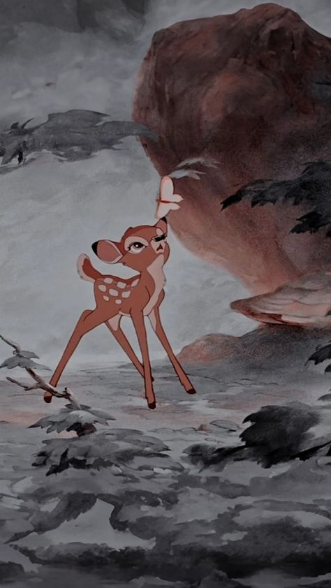 Aesthetic Disney Movies, Bambi Desktop Wallpaper, Disney Asthetics Photos Cartoon, Disney Wallpaper Bambi, Old Cartoons Wallpaper, Wallpapers Iphone Cartoon, Lady And The Tramp Wallpaper Iphone, Bambi Lockscreen, Bambi Aesthetic Wallpaper