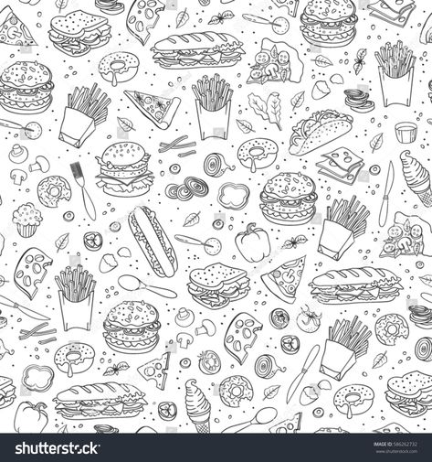 Fast food. Seamless background. Vector fast food pattern. #Ad , #Affiliate, #Seamless#food#Fast#background Food Background Wallpapers, Fast Food Logos, Food Doodles, Food Pattern, Fast Food Menu, Food Template, Food Banner, Food Cartoon, Food Png