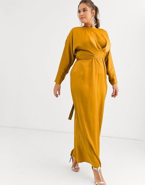 Mustard Wedding, Wedding Guest Outfit Winter, Winter Wedding Guest Dress, Fall Wedding Guest Dress, Black Satin Dress, Popsugar Fashion, Affordable Dresses, Mustard Color, Asos Curve