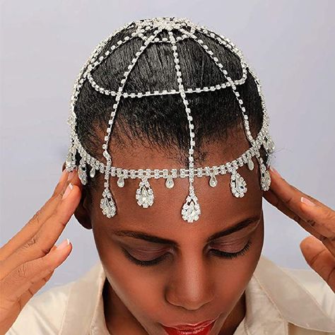 Roaring 20s Women, 1920s Hair Accessories, Head Chain Jewelry, Carnival Holiday, 1920s Hair, Gatsby Themed Party, Rhinestone Headpiece, Silver Head Piece, Elegant Hair