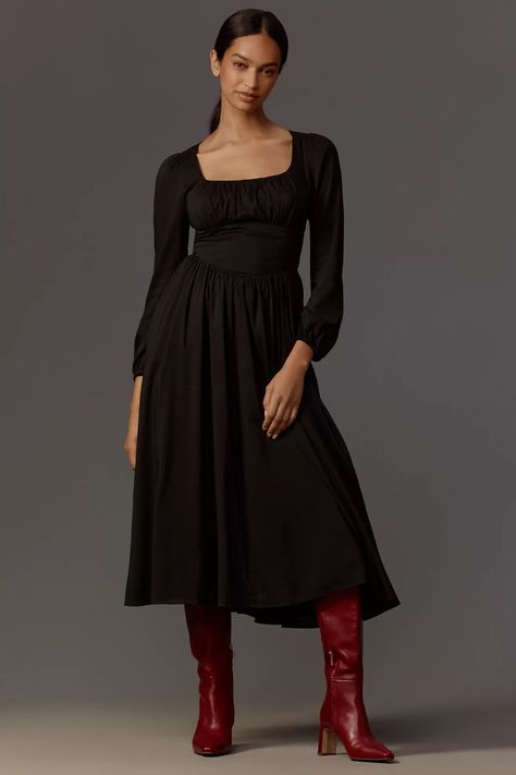 Reformation Oria Midi Dress | Anthropologie The Reformation, Dress With Long Sleeves, Midi Length Skirts, Midi Length Dress, Cotton Voile, Black Midi Dress, A Romantic, Midi Length, Day Dresses