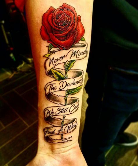 Rose Tattoo On Side, Family Name Tattoos, Rose Tattoo With Name, Scroll Tattoos, Name Tattoos For Moms, Kid Name Tattoo, Capricorn Tattoo, Lyric Tattoos, Tattoos With Kids Names