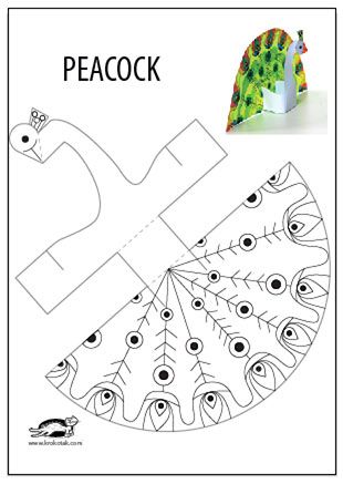 Glue-less printable PEACOCK | krokotak Peacock Crafts, Animal Crafts For Kids, Printable Crafts, Childrens Crafts, Animal Crafts, Paper Toys, Elementary Art, Summer Crafts, Art Activities