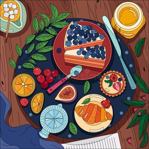 Coloring Food Background stock illustration Table Illustration, Digital Illustration Tutorial, Food Background, Table Top View, Food Backgrounds, Color Pencil Art, Illustrator Tutorials, Color Pencil, Wooden Dining Tables