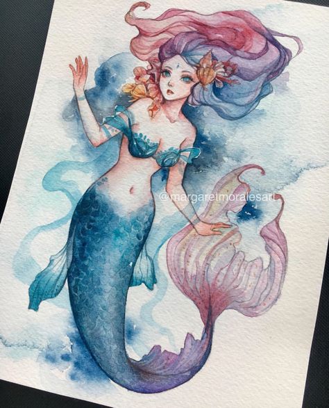 mermaid @margaretmoralesart Zodiac Characters, Mermaid Artwork, Watercolor Mermaid, Mermaid Drawings, Mermaid Painting, Beautiful Mermaids, Detail Shots, Mermaid Art, A Mermaid