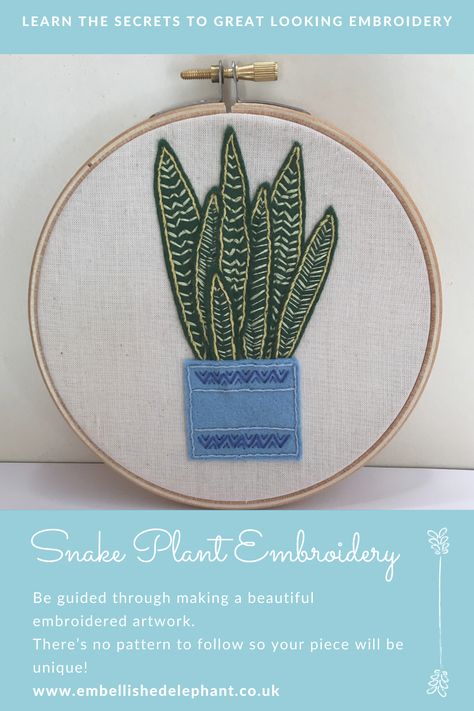 Snake plants make a great addition to your home and now you can create an embroidered version too. This kit combines felt and just two simple embroidery stitches to make a gorgeous stitched artwork. No previous embroidery experience is needed! Simple Embroidery Stitches, Embroidered Snake, Plant Embroidery, Embroidery Tips, Snake Plants, Felt Embroidery, Different Stitches, Simple Embroidery, Embroidery Kit