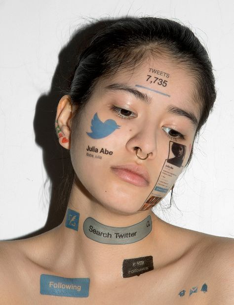 john yuyi, a taiwanese-born, new york-based artist, emphasizes our obsession with social media by affixing digital symbols to the human body as temporary tattoos. Medium Tattoos, A Level Photography, Social Media Art, Nike Vans, Social Media Photography, Mixed Media Photography, Conceptual Photography, Identity Art, A Level Art