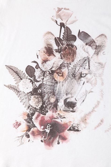 Workshop Wolf Flower Tee Tattoo Wolf, Kunst Tattoos, Tattoo Trend, Wolf Face, Cat Tattoos, Tiny Tattoo, Style Tattoo, Desenho Tattoo, Wolf Tattoos