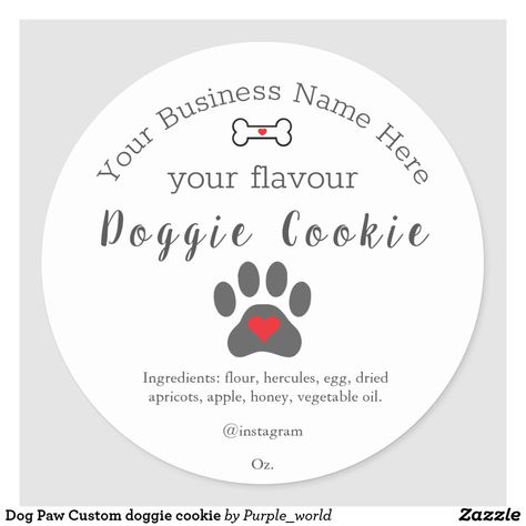 Dog Paw Custom doggie cookie Classic Round Sticker Dog Treat Logo, Bakery Slogans, Dog Treat Bakery, Homemade Dog Biscuits, Dog Biscuits Homemade, Marvel Gifts, Dog Treats Homemade Recipes, Dog Business, Dog Bakery