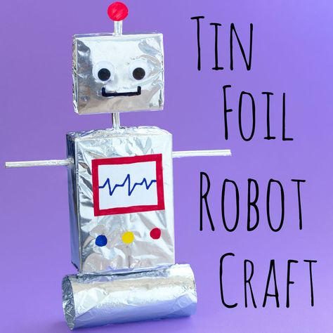 Kids will love to make their own robot out of tin foil with this fun craft idea! You can mix and match different shapes and sizes to create lots of different robots! Robots Preschool, Paper Robot, Cardboard Tube Crafts, Cardboard Robot, Make A Robot, Box Robot, Robot Craft, Recycled Robot, Recycled Crafts Kids