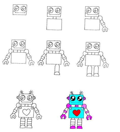 8 Simple Steps To Create A Cute Robot Drawing – How To Draw A Robot Cute Robot Drawing, Robot Drawing, Hairstyles Simple, Japanese Ink Painting, Cute Robot, Gear Art, Cool Robots, Dungeons And Dragons Characters, A Robot