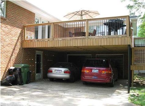 Carport Deck Designs | Carport with deck above, in front of the garage. Perfect for the next ... Modern Carport, Garage Roof, Garage Room, Carport Garage, Carport Designs, Under Decks, Garage Remodel, Garage Apartments, Floor Remodel