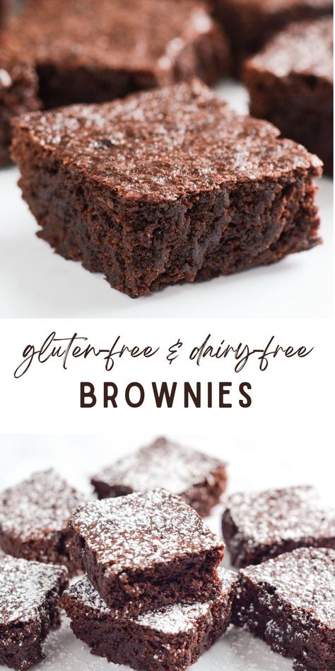 Look at all the fudgy yumminess! This is the brownie recipe that you need in your life. It's quick and easy, uses only 8 simple ingredients, and creates the best fudgy gluten-free brownies ever. You'll never need an expensive box mix again. Gluten Free Brownies From Scratch, Alpha Gal Dessert Recipes, Cake Like Brownies Recipe Homemade, Gluten Free Dairy Free Brownies, Gluten Free And Dairy Free Desserts, Gf Brownie Recipe, Gluten Free Brownie Recipe, Gf Brownies, Gluten Free Brownie