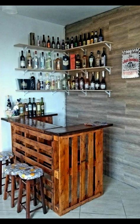 Bar En Palette, Building A Home Bar, Home Bar Plans, Pallet Bar Diy, Bar Shed, Home Bar Rooms, Bar Plans, Basement Bar Designs, Diy Home Bar