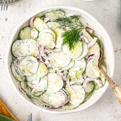 Creamy Cucumber Salad - Homemade Hooplah Homemade Hooplah, Salad Homemade, Types Of Vinegar, Cucumber Canning, Creamy Cucumber Salad, Creamy Cucumbers, Persian Cucumber, Miracle Whip, Pocket Books