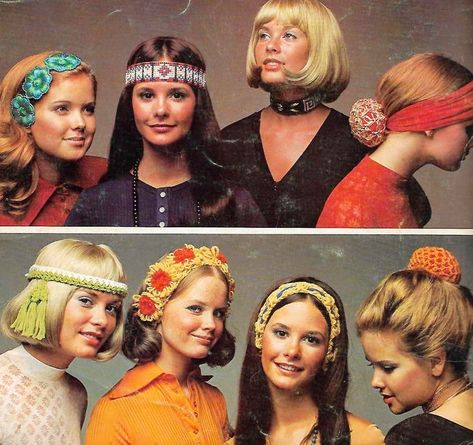 Tumblr is a place to express yourself, discover yourself, and bond over the stuff you love. It's where your interests connect you with your people. 1970s Headband, 70s Headband, Collar Patterns, 1970s Crochet, 1970s Hairstyles, Bandeau Au Crochet, Poison Ivy Costumes, Dirndl Skirt, Crochet Belt