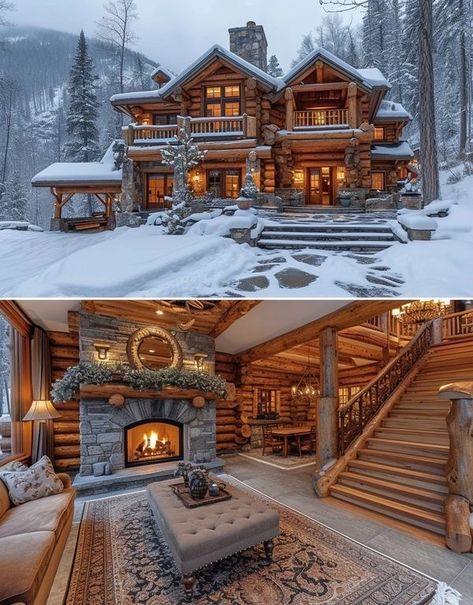 Mountain Dream Homes, Log Home Interiors, Cabin Designs, Log Houses, Rustic Cabins, Dream Life House, Rustic Home Design, Log Cabin Homes, Fantasy House