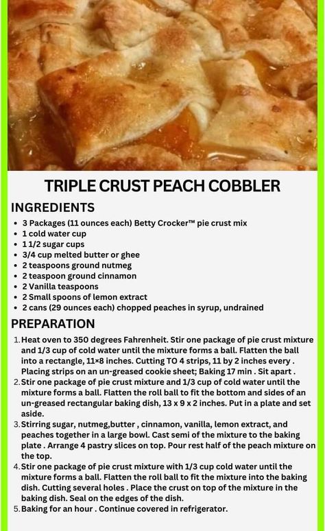 Triple Crust Peach Cobbler, Cobbler Crust Recipe, Peach Cobbler Crust, Quick Peach Cobbler, Peach Cobbler Pie, Canned Peach Cobbler Recipe, Peach Cobbler Ingredients, Cobbler Recipes Easy, Easy Peach Cobbler Recipe