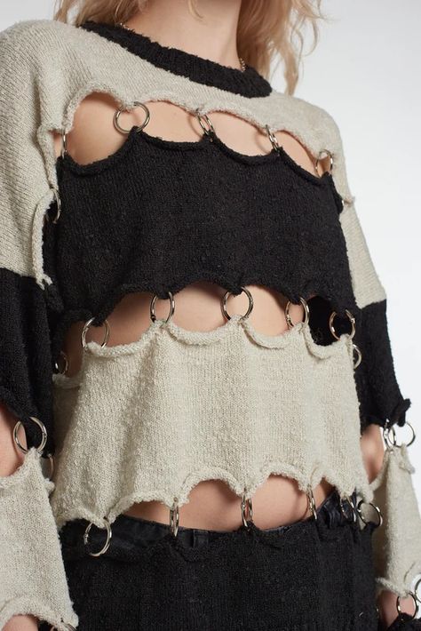 Womenswear - The Ragged Priest Upcycle Clothes With Crochet, Upsicling Ideas, Knitting Fashion Design, Combat Jeans, Cropped Jumpers, Knitting Projects Sweaters, Hardware Fashion, Ragged Jeans, Sweater Details