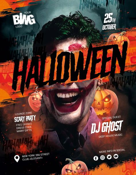 Check out the Halloween Invitation PSD Template for your next club and party event. FreePSDFlyer.com is the best resource full of amazing Free PSD Flyer Templates for Photoshop! Create amazing flyer, poster or social media designs with our free templates. Halloween Flyer Template Free, Happy New Year Design Ideas, Halloween Party Invitations Template, Halloween Poster Ideas, Halloween Event Poster, Halloween Flyer Design, Halloween Poster Design, Halloween Graphic Design, Holiday Posters