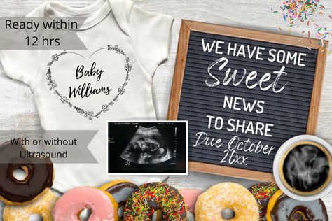 Donut Pregnancy Announcement, Work Pregnancy Announcement, Neutral Template, Baby Announcement Digital, Fun Baby Announcement, Baby Announcement Pictures, Digital Announcement, Digital Pregnancy Announcement, Cute Donuts