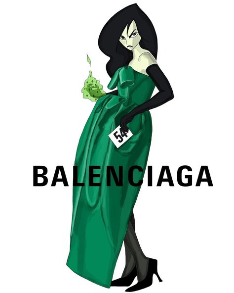 SHEGO KIM POSSIBLE BALENCIAGA COUTURE 2023 FASHION ILLUSTRATION Kim Possible, Technical Drawing, Fashion Sketches, Fashion Drawing, Balenciaga, Fashion Illustration, Couture