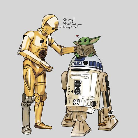 #R2-D2 #R2D2 introduces #C3PO to #babyyoda #thechild C-3po And R2-d2, Star Wars Design Concept Art, R2 D2, C3po Drawing, R2d2 Drawing, C3po Art, R2d2 Art, C3po And R2d2, Yoda Drawing