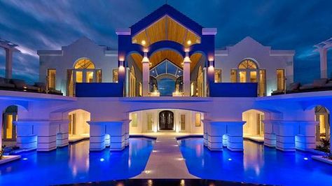 Is this the most beautiful home in the world? One million people think so | The National Blue Mansion, Beachfront Cottage, Private Lounge, Hollywood Florida, Ultra Luxury, Turks Caicos, Beautiful Houses, Beautiful Pools, Beach Bungalows