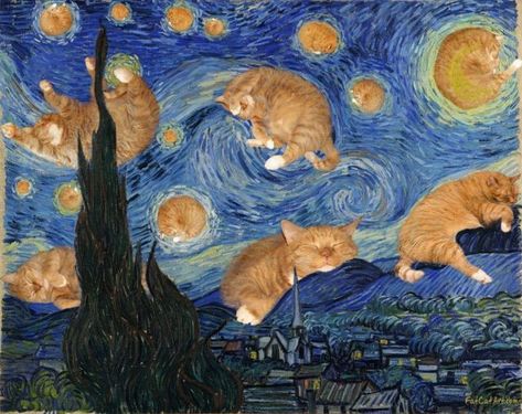 Gogh The Starry Night, 강아지 그림, Image Chat, The Starry Night, Albrecht Durer, Van Gogh Museum, Art Parody, Ginger Cats, Arte Animal