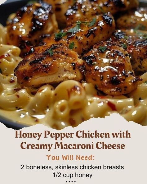 Tasty Grove Honey Pepper Chicken, Cottagecore Recipes, Creamy Macaroni And Cheese, Creamy Mac And Cheese, Pepper Chicken, Spicy Honey, Florida City, Chicken Pasta Recipes, Supper Recipes