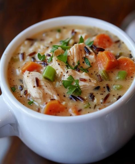 Slow Cooker Wild Rice, Wild Rice Soup Slow Cooker, Chicken Soup Slow Cooker, Hearty Chicken Soup, Soup Slow Cooker, Chicken And Wild Rice Soup, Chicken Wild Rice Soup, Chicken Cake, Hearty Chicken