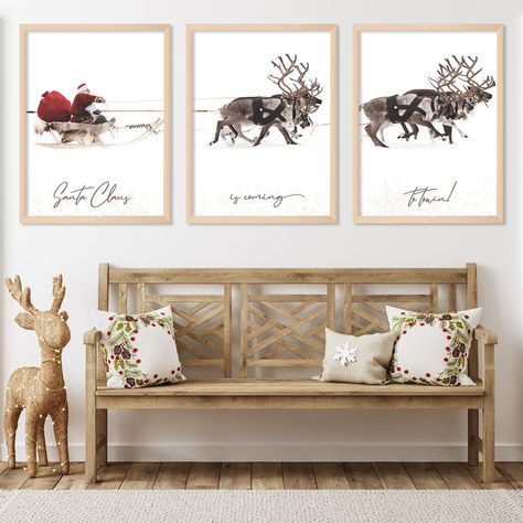 Posters Room Decor, Aesthetic Xmas, Gallery Living Room, Reindeer And Sleigh, Santa Claus Reindeer, Santa Claus Is Coming To Town, Poster Decor, Merry Christmas Decoration, Poster Room