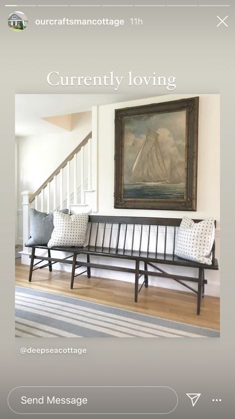 Deacons Bench Entryway, Antique Bench Entryway, Deacons Bench, Hallway Chairs, Foyer Bench, Cape Style Homes, Antique Bench, Foyer Decor, Cape House